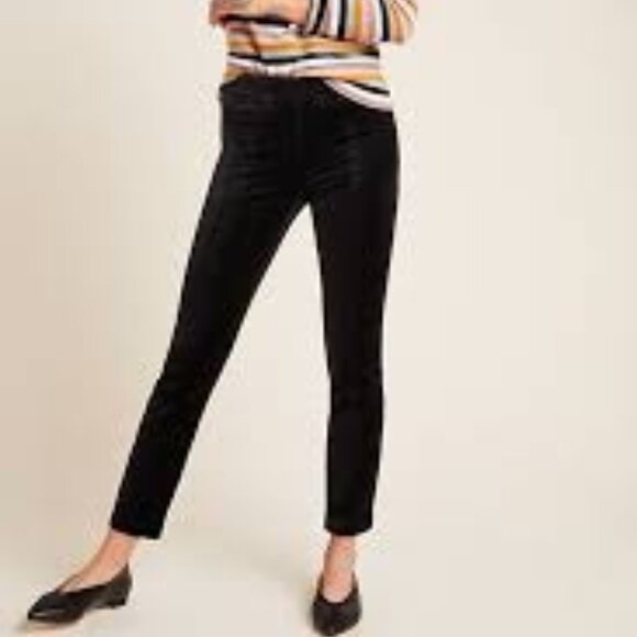 Anthropologie The Essential Slim Black Stretch Cotton Blend Velvet Ankle Pants - Picture 1 of 8